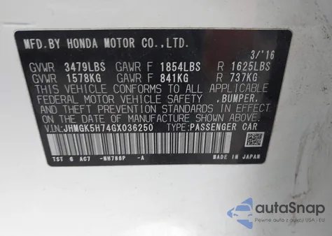 2016 Honda Fit Ex from USA, damaged, VIN JHMGK5H74GX036250